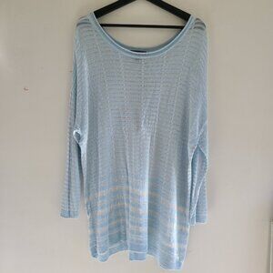 The Limited Striped Sweater 2X Light Blue White Crewneck Lightweight Thin Summer
